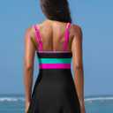 popvil Women One Piece Swimsuit 2026 Tummy Control Bathing Suit Neon Modest Swim Dress with Skirt Full Coverage (Black, L)