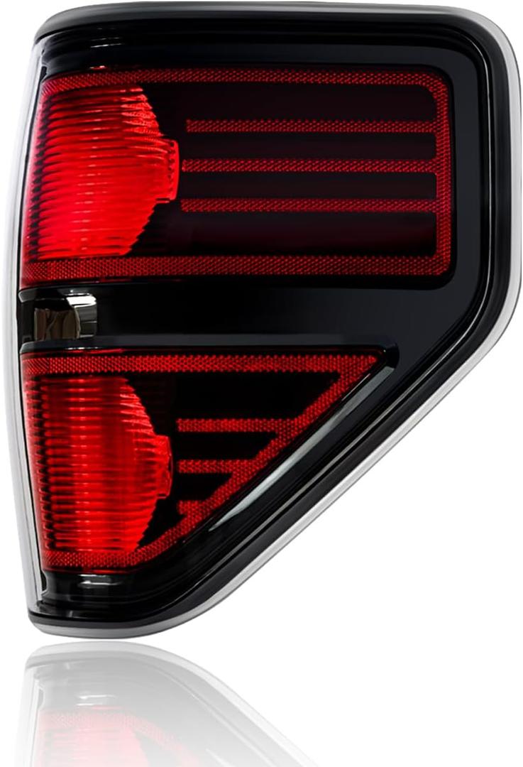 OKLPF rear brake tail light compatible with 2009 2010 2011 2012 2013 2014 ford f150,replacement red taillight assembly red smoked tail light,includes a luxurious box,right passenger side