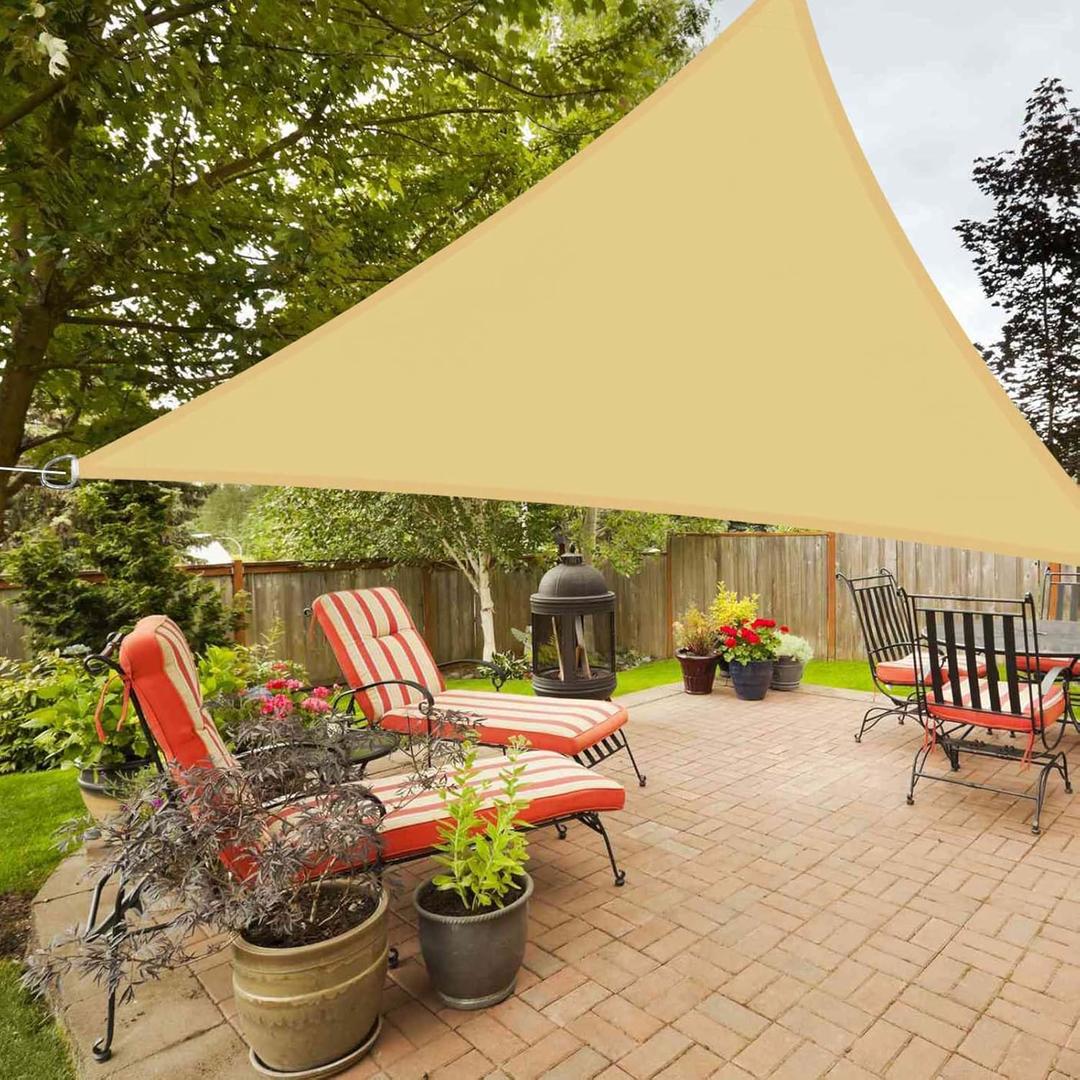 Shade Sails Triangle Waterproof Beige 16x16x16 FT, Sunshade Canopy Outdoor Water Resistant, 90% UV Block Sun Shades Patio, Heavy Duty Oxford Cloth, Shade Cover Garden