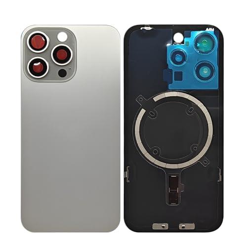 1Pcs/Lot Battery Cover Glass for iPhone 15 Pro Max Back Housing Replacement with Small Parts Metal Plate Magnetic for iPhone 15PM 2in1 Big Hole Back Glass Rear Door Case (Natural)