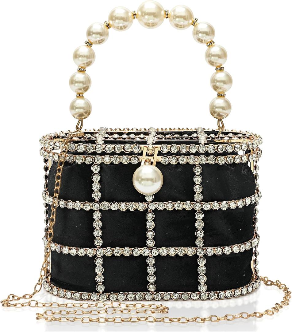 CARIEDO Evening Handbag Women Clutch Purses with Pearl Diamonds for Wedding Prom Birthday Party Dinner Accessories | with Pearl Diamonds, for Wedding, Prom, Birthday Party, Dinner, Accessories