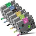 6X TZ Tape 12mm 0.47" Laminated Colored Refills Replace for Brother Label Maker Tape, Compatible with Brother PTouch Label Maker PTD210 H110 D220 D600 D400 D410 (Pink/Lime Green/Gold/Black/Blue/Green)