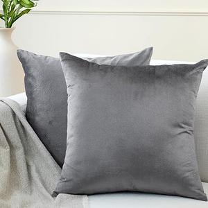 Encasa Velvet Throw Pillow Cover Set of 2 Grey 18x18 / 45x45 cm Solid Plain Dyed Soft & Smooth Pillowcase No Insert, Square Decorative Sham for Halloween, Thanksgiving, Christmas