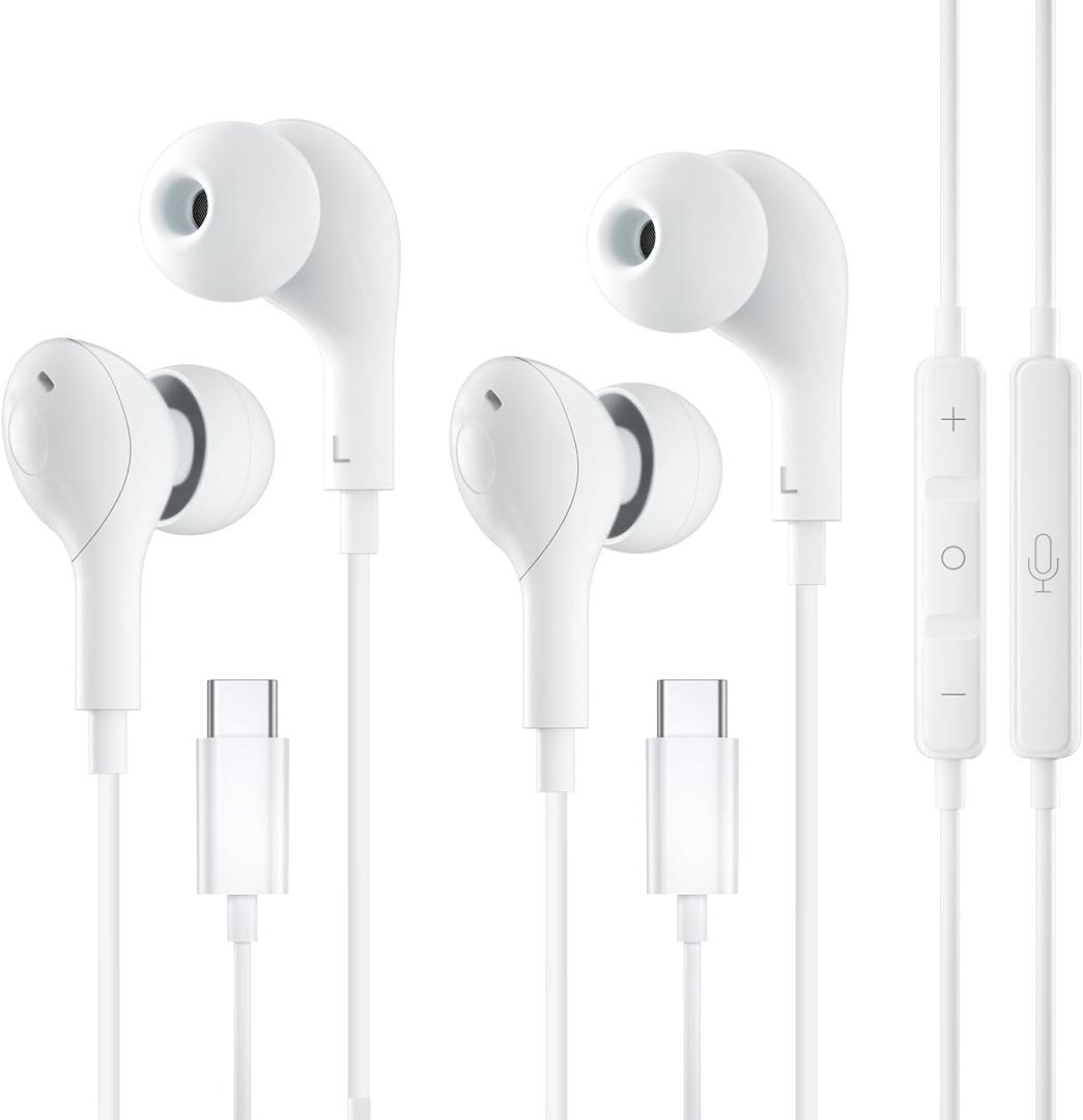 USB C Headphones for iPhone 17 Air 16, Wired Earbuds for iPad Pro Air Mini, iPad 10, MacBook, in-Ear Earphones Wired with Microphone and Volume Control for Samsung S25 S24/for Google Pixel 10/9/8