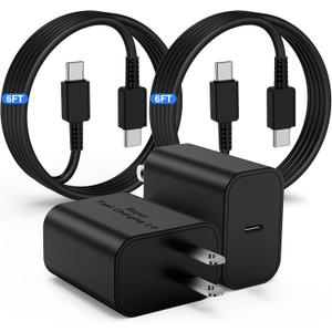 45W USB-C Charger for Samsung Charger Super Fast Charging, Type C Charging Block &6FT USBC Android Phone Cable Cord 2Pack for Galaxy S25 Ultra/S25 S24 S23 S22 S21 S20 S10 Ultra/Plus,Galaxy Tab S9 S8