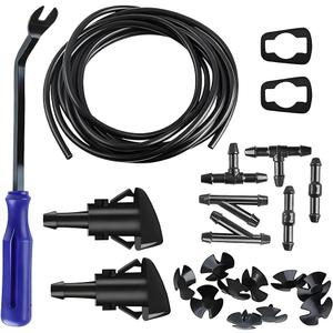 22PCS 4 m Windshield Washer Hose Kit with Fan Nozzles, Blue | flexible rubber hose, trims to length, multiple connectors, fan nozzles and clips, helps clear windshield grime