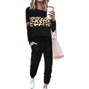 PRETTYGARDEN Womens 2 Piece Sets 2026 Long Sleeve Tops High Waisted Sweatpants Lounge Set Fall Fashion Travel Outfits [Large, Leopard Black]