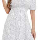 Spicy Sandia Womens Midi Casual Dress Elastic Empire Waist Short Sleeve V Neck A Line Flowy Vintage Dress for Summer Spring (White, S)