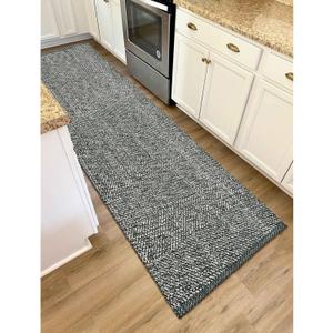 LEEVAN Hallway Runner Rug 2.6' x 8', Grey Braided Kitchen Runner Rug, Washable Woven Reverisible Bathroom Runner, Farmhouse Entryway Rug, Low-Profile Floor Carpet for Doorway/Laundry Room/Bedroom