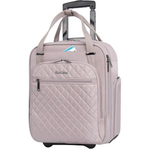EMPSIGN Underseat Carry On Wheeled - 16" Carry on Bag with Wheels Multi-functional Lightweight Rolling Bag Overnight Weekender Small Suitcase for Women Men Travel Business, Dusty Pink