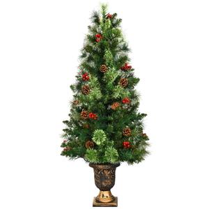 3ft Pre-Lit Christmas Entrance Tree In Urn w/ 40 LED Light Red Berries Pine Cone