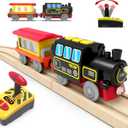 Motorized Train for Wooden Track, Remote Control Train with Magnetic Connection, Battery Operated Locomotive Trains for Toddlers, Compatible with Thomas, Brio, Chuggington
