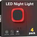 4 Pack Plug in Dimmable Red Night Light, Auto Dusk to Dawn Sensor,Soft Glow, Diffused Light, LED Night Light for Kids, Adults, Bathroom, Hallway, Stairs, Kitchen, Bedroom, Garage, as Gifts