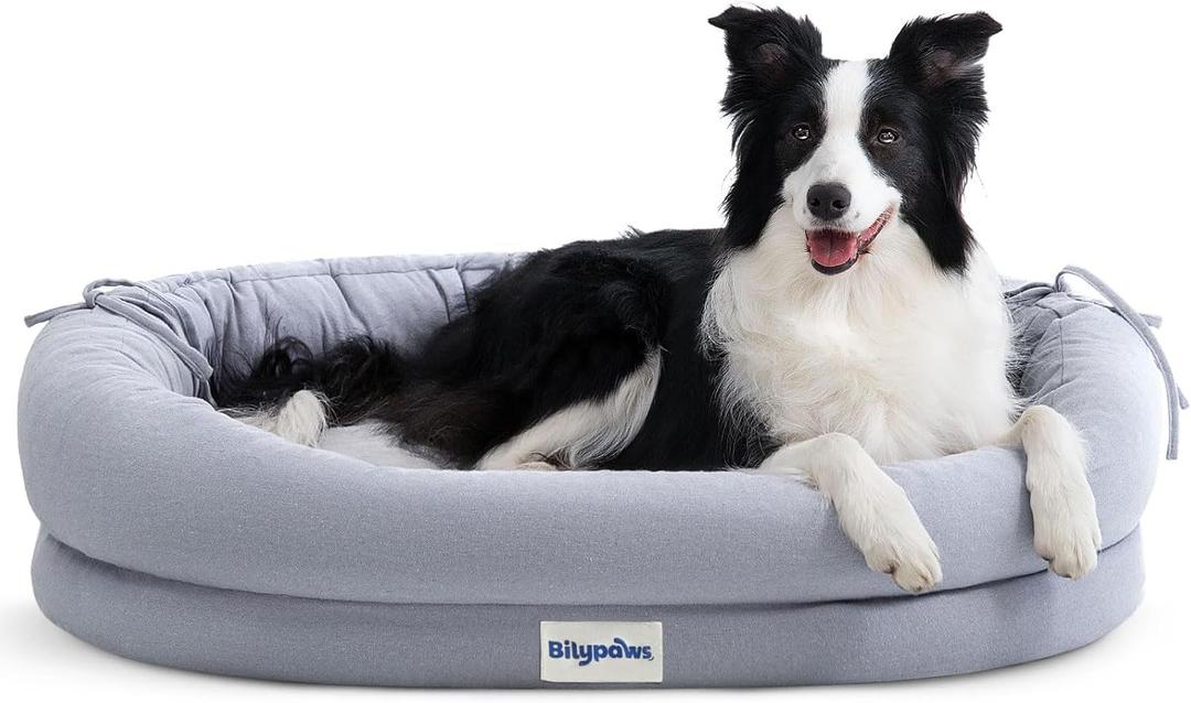 Orthopedic Dog Bed for Large Dogs, Pet Sofa Bed with Egg Crate Foam, 4-Sided Bolster, Removable Washable Cover & Anti-Slip Bottom, Large Gray (L - (35.0"L x 28.0"W x 6"Th))