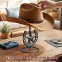 Hat Stand, Cowboy Hat Display, Western Table Decor, Metal Horseshoe Hat Stand, Cowboy Hat Holder, Cowboys Gifts for Men, Desk Hat Rack for Fedora, Sun Hat, Straw Hat, Helmet, 2 Packs, Gunmetal Grey