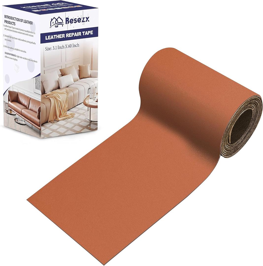 Leather Repair Patch Tape Kit, Self Adhesive Leather Repair for Furniture, Couch, Sofa, Car Seats,Office Chair,Vinyl Repair Kit.3.1inx60in (Orange)