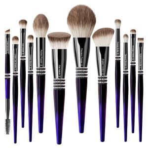 Bueart Design 16Pcs ULTRA SOFT Labeled Pro Makeup Brushes Set with Foundations Powder Blush Concealer Blending Eyeshadow Contour Brush (12Pcs Black Rose Blue)