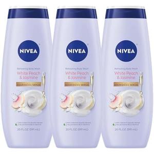 NIVEA Refreshing White Peach and Jasmine Body Wash with Nourishing Serum, Scented Body Wash for Women, Enriched with Provitamin B5 and Vitamin E, 20 Fl Oz Bottle, 3 Pack