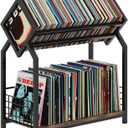 2-Tier Vinyl Record Storage Holder with Dividers, 24.4''W Vinyl Record Display, 300 LPs Vinyl Record Storage Rack, Suitable for Magazines, Books, Documents, Albums