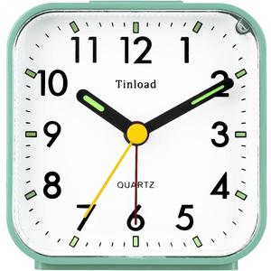 Small Battery Operated Analog Alarm Clock Silent Non Ticking, Ascending Beep Sounds, Snooze,Light Functions, Batteries Not Included (Mint Green)