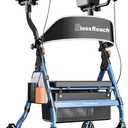 BlessReach Heavy Duty Upright Rollator Walker for Seniors with Seat, Blue