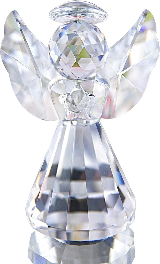 HDCRYSTALGIFTS 3inch Crystal Guardian Angel Figurine Paperweight Decor Glass Christmas Angel Statue Ornaments Art Collectible Gift for Women (Clear)