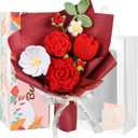 Crochet Flower Bouquet Red Handmade Crochet Flowers, Romantic Gift for Her, Knitted Floral Bouquet with Gift Box Bag and Card