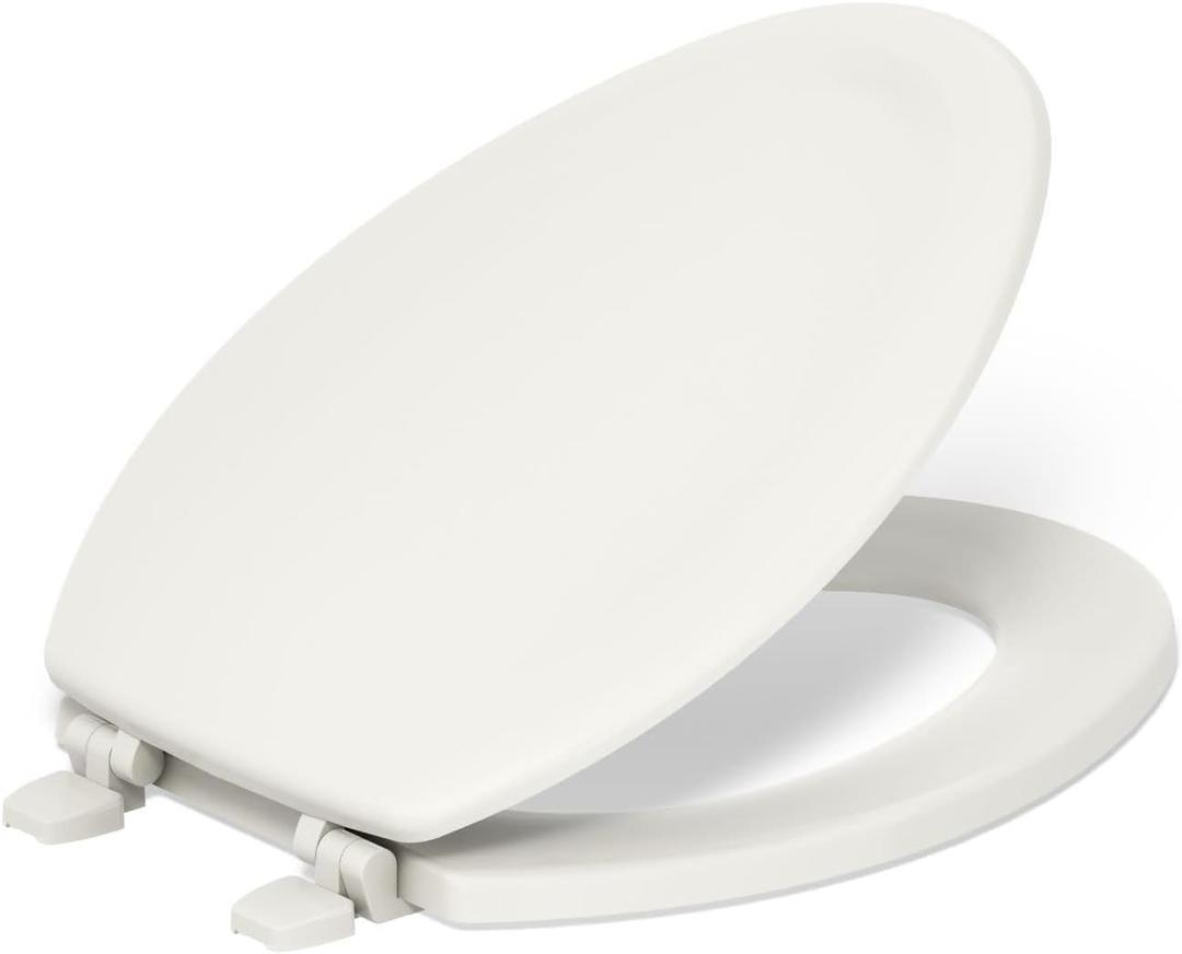 Kohler K-4647-47 Stonewood Molded-Wood with Color-Matched Plastic Hinges Elongated Toilet Seat, Almond