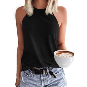 Womens Summer Sleeveless High Neck Halter Tank Tops Basic Casual Cami Shirts Tees Black Large