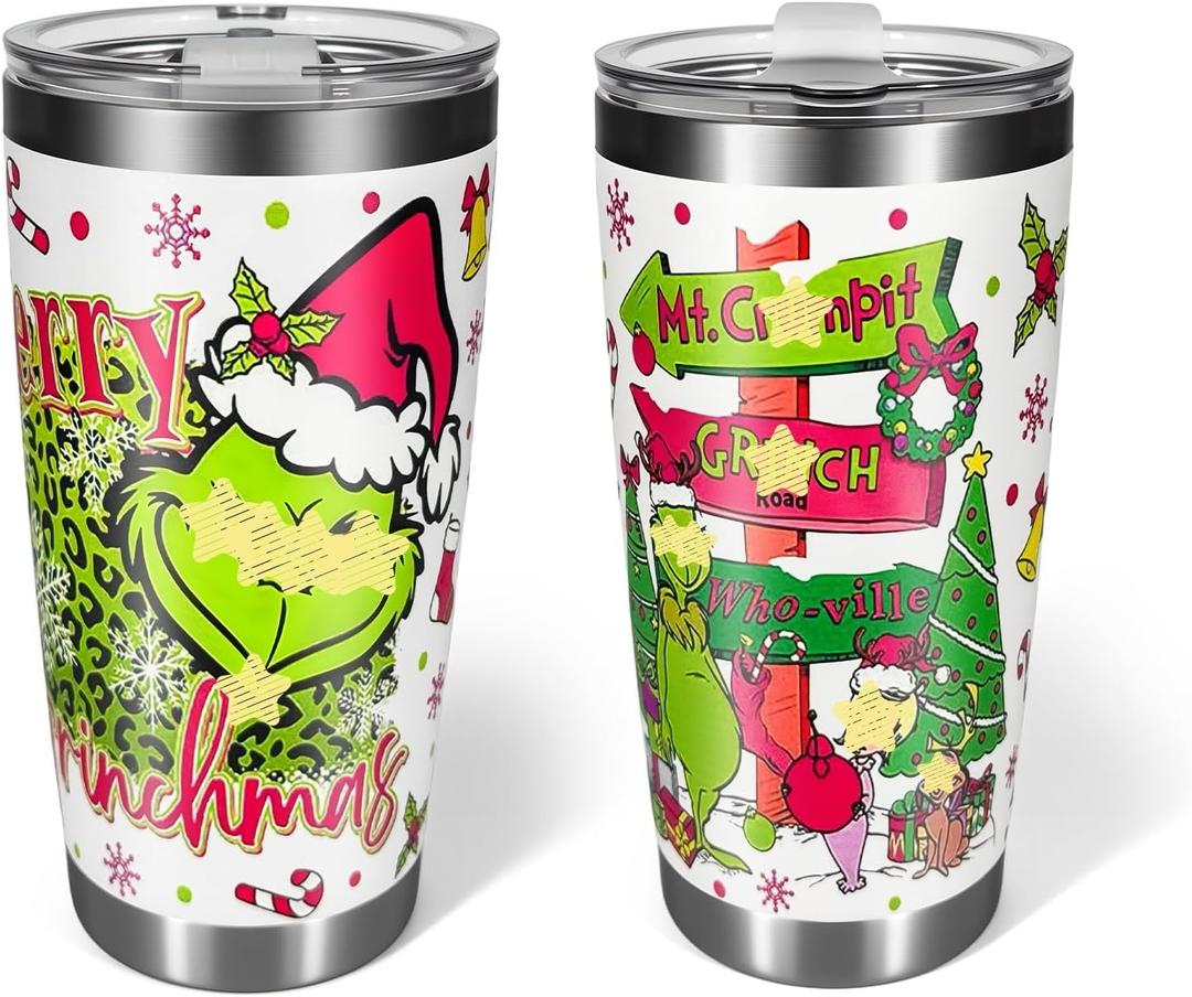 20 oz Christmas Tumbler with Straw, Stainless Steel Tumbler for Christmas Gift Coffee Cup Travel Cup