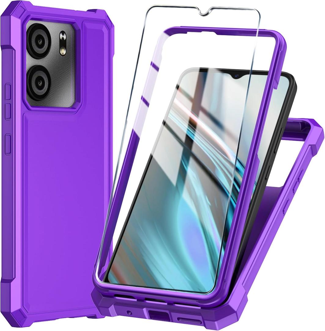 BLU View 5 Phone Case with Tempered Glass Screen Protector,Slim Soft Silicone Full-Body Protective Case for BLU View 5 (Purple)
