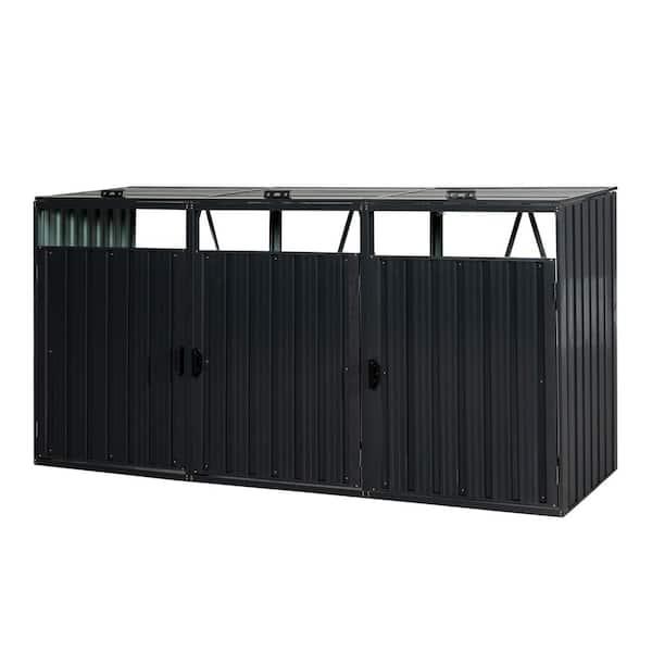 94.5 in W x 31.5 in D x 48 in H Galvanized Steel Trash Can Storage, Outdoor Storage Cabinet Suitable for Yard Lawn Black