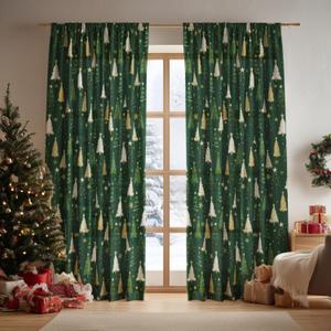 Horaldaily Christmas Sheer Valance Curtains for Living Room and Bedroom, Xmas Tree Star Foil Print Green Curtains, Holiday Window Drapes Decorations, 52" W x 14" L, Set of 2 Curtain Panels