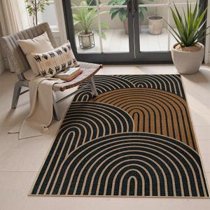 Lahome Modern Rainbow Easy Jute 3x5 Rug, Washable Indoor Outdoor Carpet for Entryway Farmhouse Patio Rug, Non Slip Indoor Door Mat Contemporary Throw Carpet for Porch Guestroom Room Decor (Black/Multi-rainbow-2)