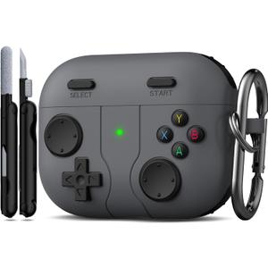 R-fun for AirPods Pro 3 Case (2025) Cover with Cleaner Kit, Classic Handheld Game Console Design Soft Skin Silicone Protective for Apple AirPods Pro 3rd Generation Charging Case, Grey (Black)
