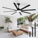 Modern Ceiling Fans with Lights, 100 Inch Ceiling Fan with Light and Remote,Living Room Library Cafe Outdoor/Industrial, 36W 3CCT 8 Aluminum Blades 6 Speed Reversible Quiet DC Motor, Black