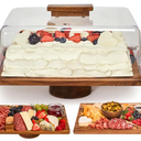 Acacia Wood Cake Stand with Lid –2-in-1 Rectangular Charcuterie Board & Dessert Display, Shatterproof Acrylic Dome Cover for Freshness, Serving Platter for Parties, Weddings, Birthdays, Gifts