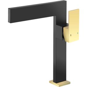 Homili Modern Square Bathroom Sink Faucet 1-Hole Faucet Hot&Cold Vessel Sink Tap (Tall Gold-Black)
