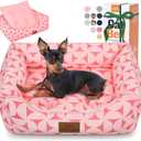 Zerbuger Rectangle Cat Dog Bed for Large Medium Small Pets Indoor Outdoor Machine Washable Sleeping Sofa Non-Slip Bottom Soft Puppy Bed Durable Orthopedic Calming Pet Cuddler (Medium, Pink Pattern)
