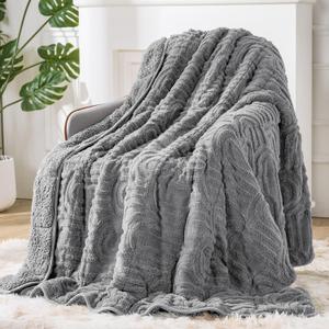 Sherpa Fleece Adult Weighted Blanket Great for Sleep, 15 lbs Dual Sided Soft Fuzzy Heavy Blankets for Couch Bed Sofa, Cozy Warm Fluffy Arched Jacquard Throw for Winter (Grey, 60" x 80", 15 Pounds)