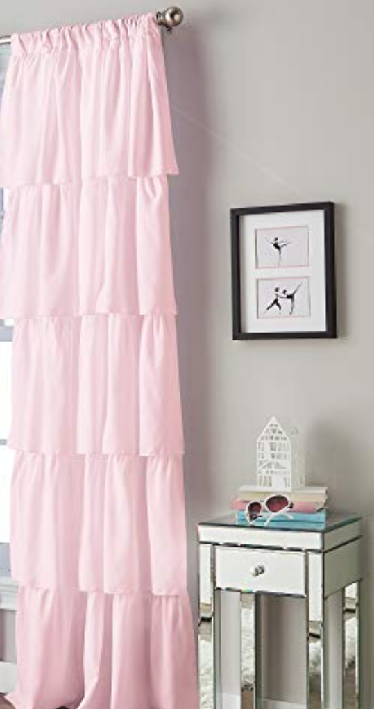 Curtainworks Flounced Ruffle Rod Pocket 100% Polyester, 42 x 63 Inch, 1 Curtain Panel, Pink
