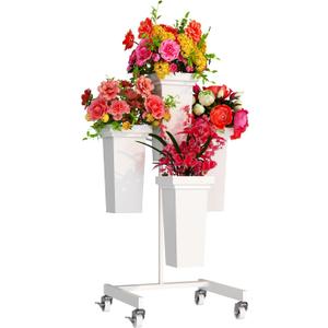 aboxoo Flower Display Stand with Buckets, Sturdy Flower Cart with Wheels, Metal Bouquet Bar for Wedding, Party, Patio, Bridal Shower