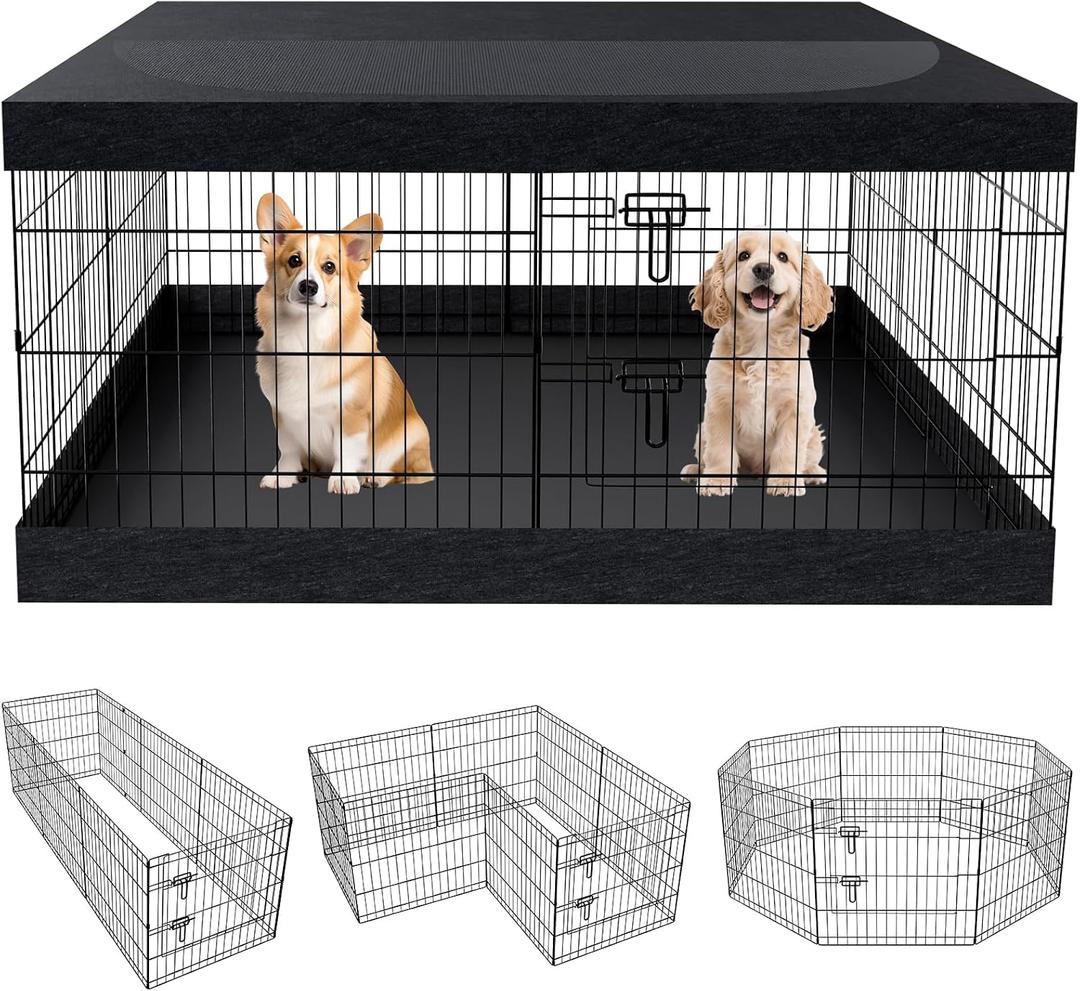 PEEKABOO Black Dog Playpen 24" H, 8-Panel 24" W with Top and Bottom Covers