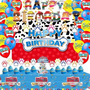 Cartoon Dogs Theme Birthday Party Supplies Decorations, Including Banner, Backdrop, Hanging Swirls, Tablecloth, Balloons, Cake Toppers for Birthday Party