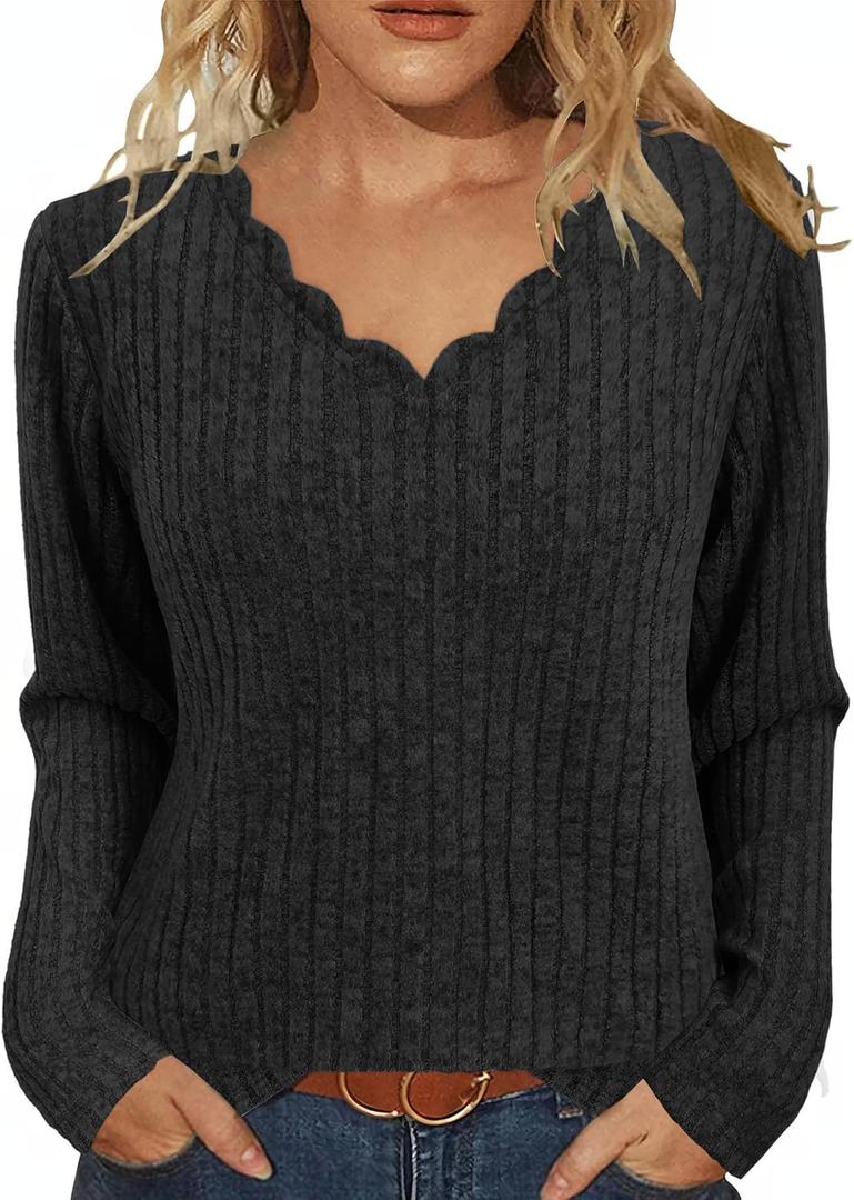 JomeDesign Womens Sweaters Casual Long Sleeve V Neck Lightweight Tunic Pullover Sweater Tops (Black, S)