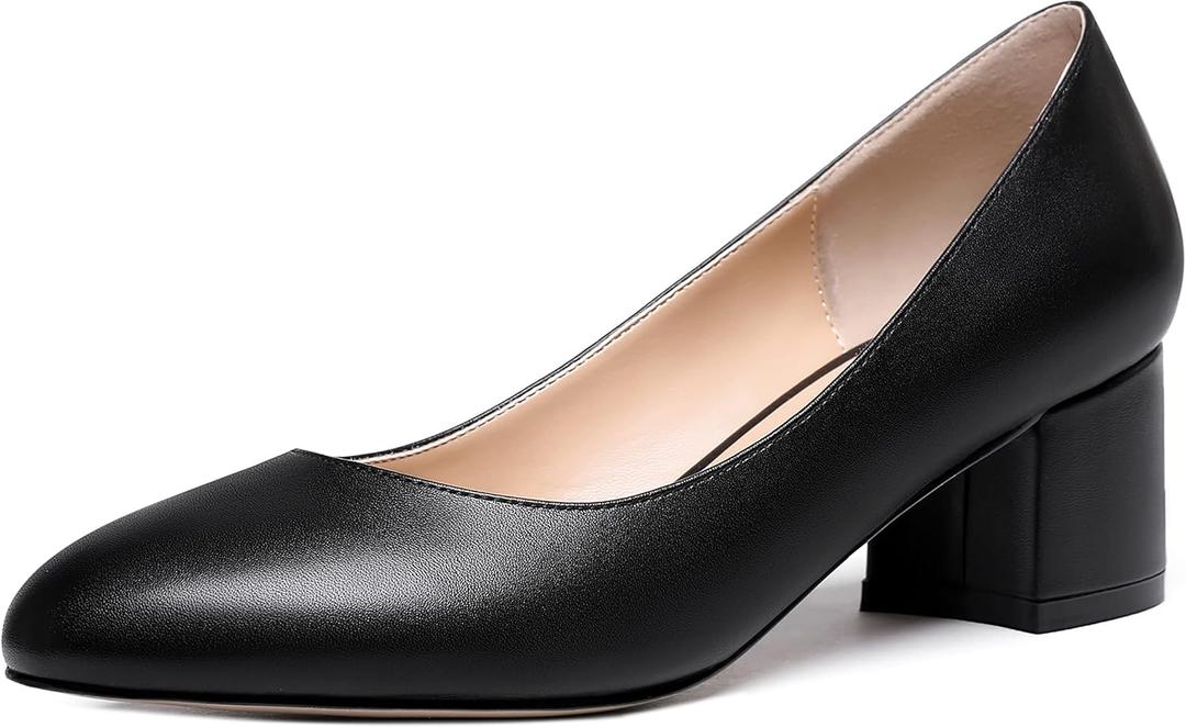 WAYDERNS Women's Matte Round Toe Slip On Block Chunky Low Heel Pumps Shoes 2 Inch (9, Black)
