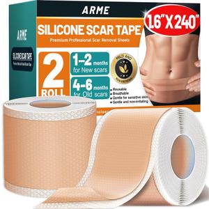 Arme Silicone Scar Tape, Silicone Scar Sheets (2 Rolls- 1.6" x 240"/6M)