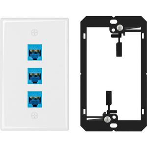 iwillink 10Gbps Ethernet Wall Plate CAT6A, 3-Port Keystone Wall Plate and Jack Outlet, RJ45 Wall Plates with Single Gang Low Voltage Mounting Bracket - 1 Pack, Blue