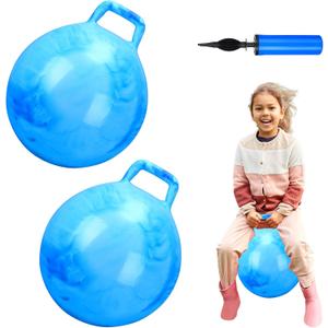 Poen 2 Pcs Bouncing Ball with Handle, Hopper Jumping Hopping Ball with Air Pump for Games(18 Inch,Marbled Blue)