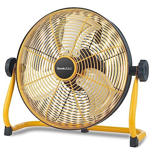 Geek Aire 12" Portable Battery Operated Fan with Metal Blade, 360 Vertical Tilt, 24h Run Time Cordless Fan for Camping Travel Tent Hurricane Home